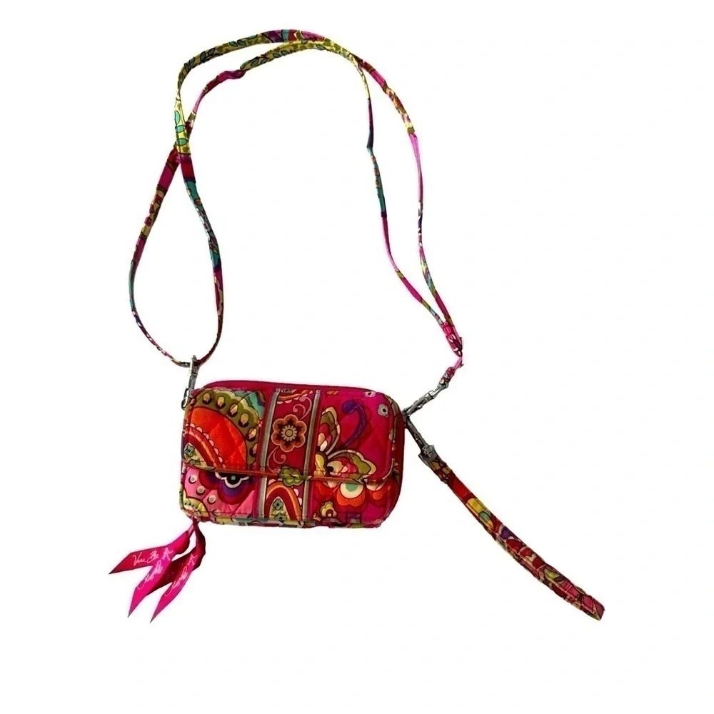 Vera Bradley All In One Colorful Crossbody Wristlet Strap Double Zipper Wallet